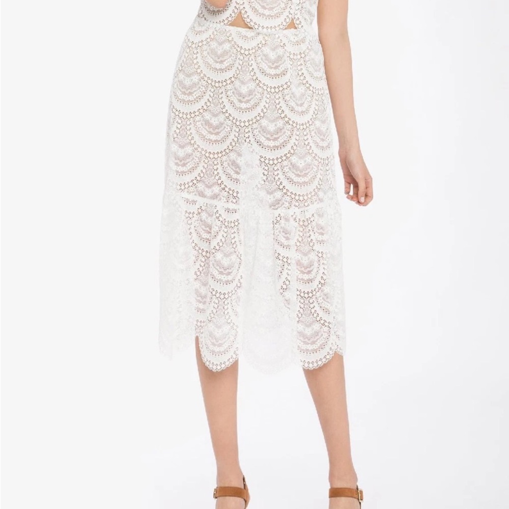 For Love & Lemons Rosalita Sheer Lace Midi‎ Skirt Nude Built-In Snap Bodysuit XS
